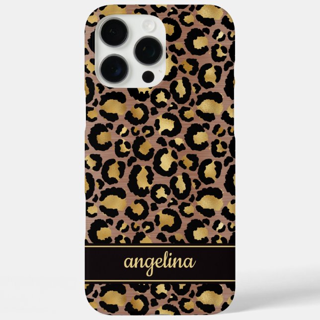 Goldfolie auf braunem Leopardenprint-Monogramm Case-Mate iPhone Hülle (Rückseite)