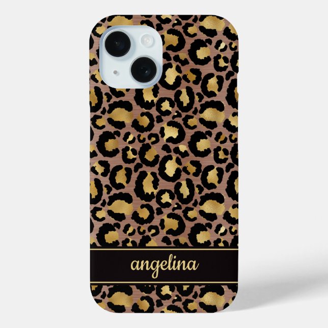 Goldfolie auf braunem Leopardenprint-Monogramm Case-Mate iPhone Hülle (Rückseite)