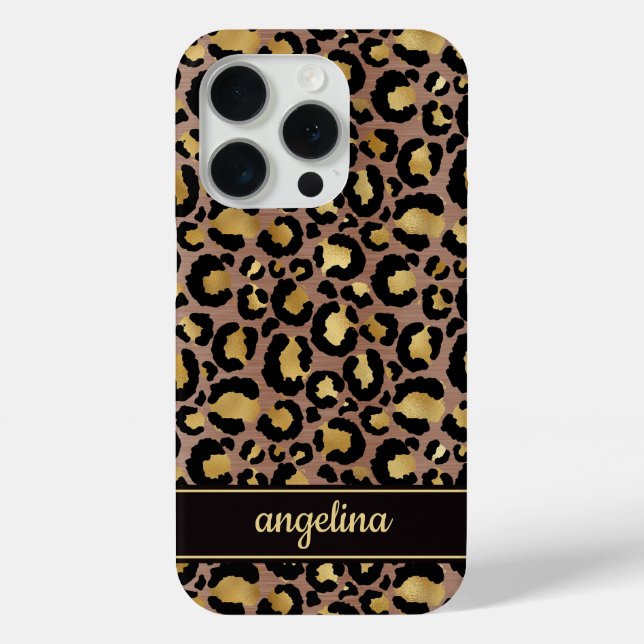 Goldfolie auf braunem Leopardenprint-Monogramm Case-Mate iPhone Hülle (Rückseite)