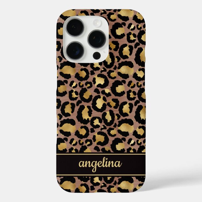 Goldfolie auf braunem Leopardenprint-Monogramm Case-Mate iPhone Hülle (Rückseite)