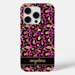 Goldfolie auf heißem rosa Leopardenprint-Monogramm Case-Mate iPhone Hülle