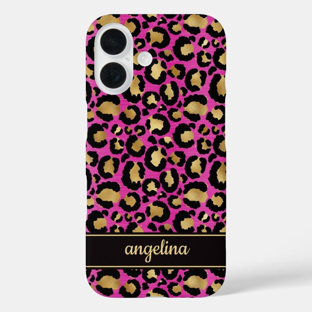 Goldfolie auf heißem rosa Leopardenprint-Monogramm Case-Mate iPhone Hülle (Rückseite)