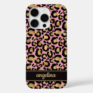 Goldfolie auf rosa Leopardenprint-Monogramm iPhone 16 Pro Hülle