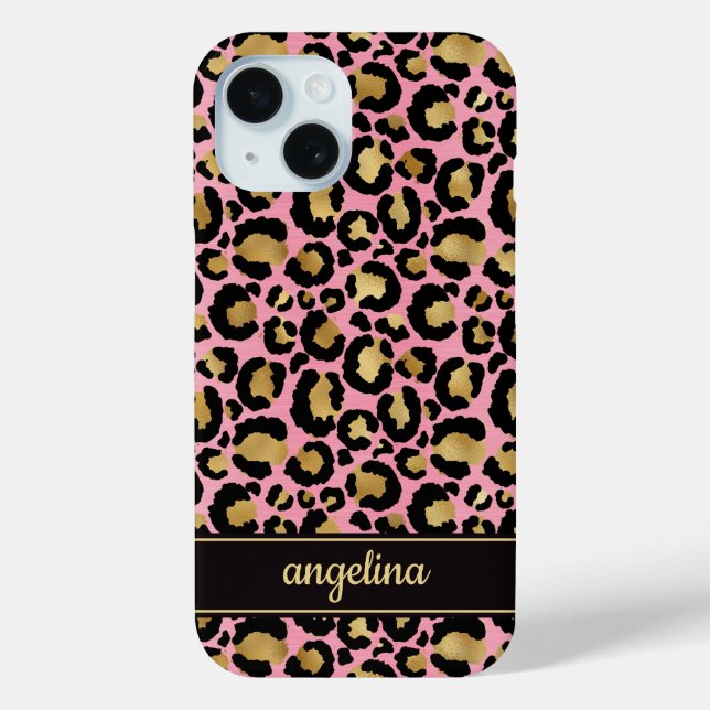 Goldfolie auf rosa Leopardenprint-Monogramm Case-Mate iPhone Hülle (Rückseite)