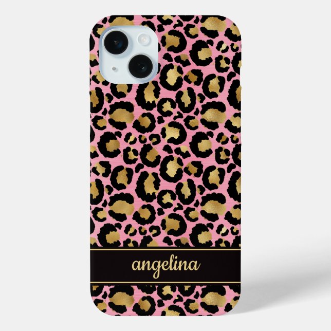 Goldfolie auf rosa Leopardenprint-Monogramm Case-Mate iPhone Hülle (Rückseite)