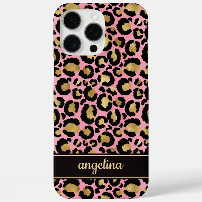 Goldfolie auf rosa Leopardenprint monogrammiert Case-Mate iPhone Hülle (Rückseite)