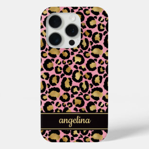 Goldfolie auf rosa Leopardenprint monogrammiert Case-Mate iPhone Hülle