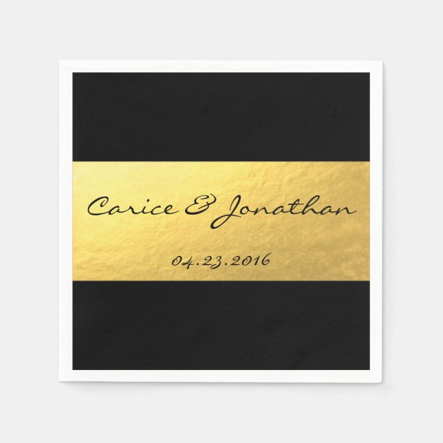 Goldfolie auf schwarz-luxuriöse Hochzeitslippe Serviette (Vorderseite)