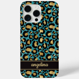 Goldfolie auf Teal-Leopardenprint Monogramm Case-Mate iPhone Hülle