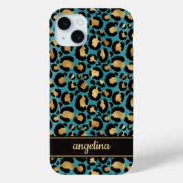 Goldfolie auf Teal-Leopardenprint monogrammiert Case-Mate iPhone Hülle