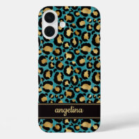 Goldfolie auf Teal-Leopardenprint monogrammiert