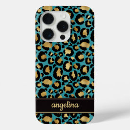 Goldfolie auf Teal-Leopardenprint monogrammiert Case-Mate iPhone Hülle