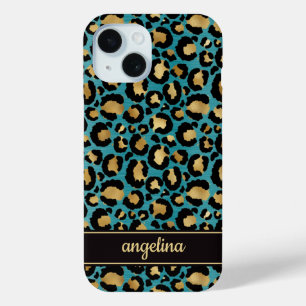 Goldfolie auf Teal-Leopardenprint monogrammiert Case-Mate iPhone Hülle