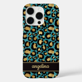 Goldfolie auf Teal-Leopardenprint monogrammiert iPhone 16 Pro Hülle