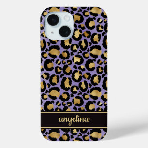 Goldfolie auf violettem Leopardenprint-Monogramm Case-Mate iPhone Hülle