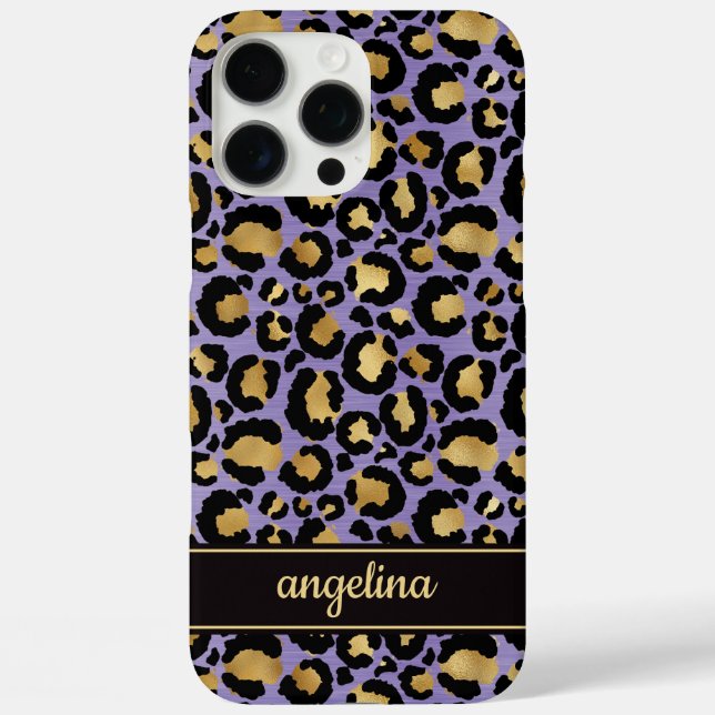 Goldfolie auf violettem Leopardenprint-Monogramm Case-Mate iPhone Hülle (Rückseite)