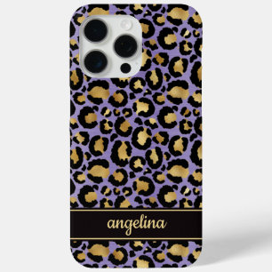 Goldfolie auf violettem Leopardenprint-Monogramm Case-Mate iPhone Hülle