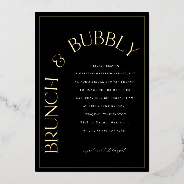 Goldfolie Brunch & Bubbly Bridal Dusche Einladung (Vorderseite)