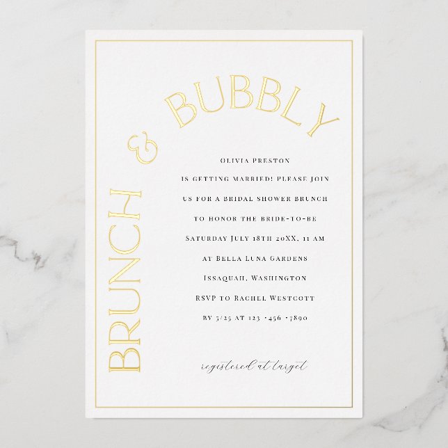 Goldfolie Brunch & Bubbly Bridal Dusche Einladung (Vorderseite)