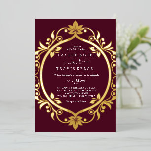 Goldfolie Burgund Standesamtliche Hochzeit Folieneinladung