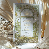 Goldfolie-Daisy-Hochzeitseinladungen Art Nouveau