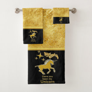 Goldfolie Einhornpony mit goldenen Sternen und sch Badhandtuch Set