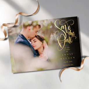 Goldfolie Elegante Schrift Save-the-Date-Fotokarte Folieneinladung