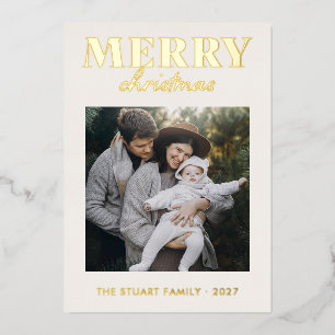 Goldfolie Feiertag Weihnachten Familie Foto Elegan Folien Feiertagskarte