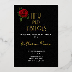 Goldfolie Fifty and Fabulous 50. Geburtstagsfeier Folieneinladung