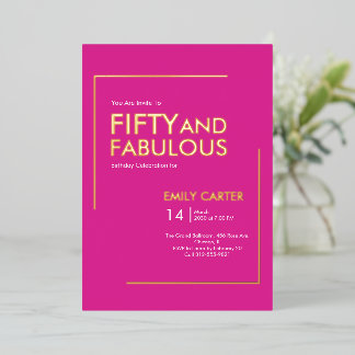 Goldfolie Fifty and Fabulous 50. Geburtstagsfeier Folieneinladung