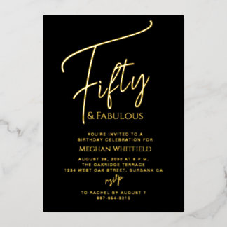 Goldfolie Fifty and Fabulous 50. Geburtstagsfeier Folieneinladung