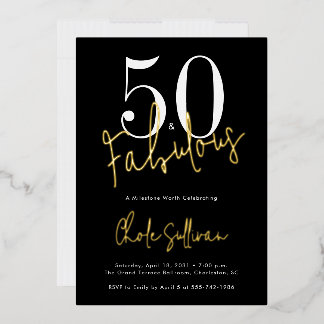 Goldfolie Fifty and Fabulous 50. Geburtstagsfeier Folieneinladung