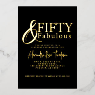 Goldfolie Fifty and Fabulous 50. Geburtstagsfeier Folieneinladung