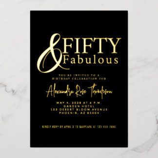 Goldfolie Fifty and Fabulous 50. Geburtstagsfeier Folieneinladung