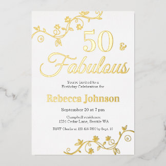 Goldfolie Fifty and Fabulous 50. Geburtstagsfeier Folieneinladung