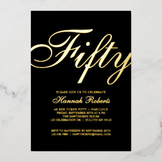 Goldfolie Fifty and Fabulous 50. Geburtstagsfeier Folieneinladung