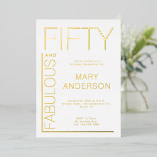 Goldfolie Fifty and Fabulous 50. Geburtstagsfeier Folieneinladung