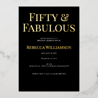 Goldfolie Fifty and Fabulous 50. Geburtstagsfeier Folieneinladung