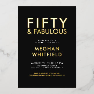 Goldfolie Fifty and Fabulous 50. Geburtstagsfeier Folieneinladung