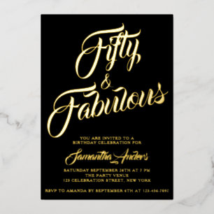 Goldfolie Fifty and Fabulous Schriftzug 50. Geburt Folieneinladung