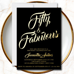 Goldfolie Fifty and Fabulous Schriftzug 50. Geburt Folieneinladung