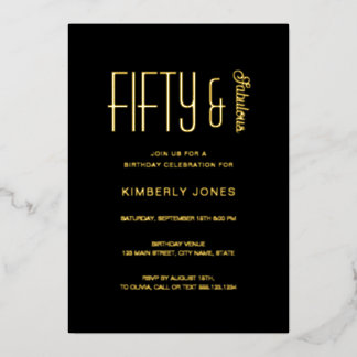 Goldfolie Fifty & Fabulous 50. Geburtstagsfeier Folieneinladung