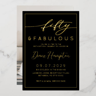 Goldfolie Fifty & Fabulous 50. Geburtstagsfeier Folieneinladung
