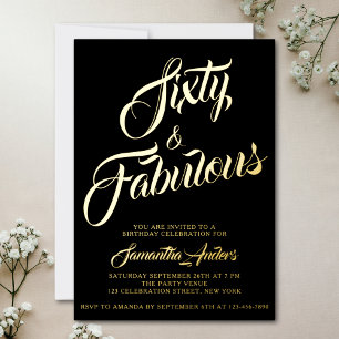 Goldfolie Fifty und Fabulous Schriftzug 60. Geburt Folieneinladung