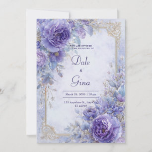 Goldfolie Flieder Lila Blumen Barock Hochzeit Einladung