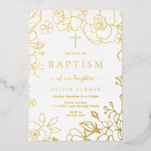 Goldfolie Floral Junge oder Mädchen Taufe Golden Folieneinladung