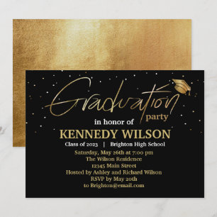 Goldfolie Graduierungsparty Einladung Black