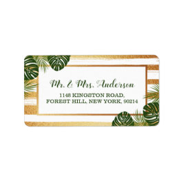 Goldfolie & Green Palm Leaf Beach Hochzeit Adressaufkleber
