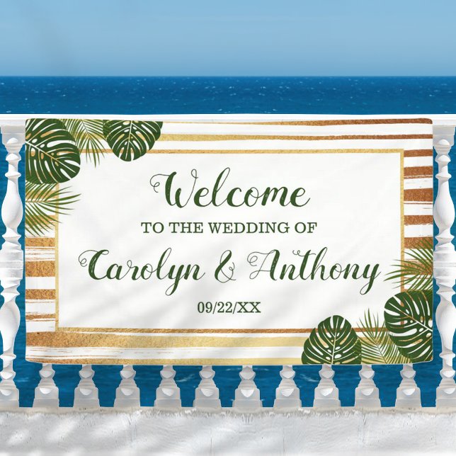 Goldfolie & Green Palm Leaf Beach Hochzeit Banner (Von Creator hochgeladen)