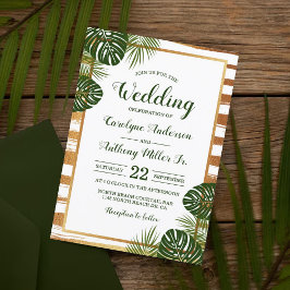 Goldfolie & Green Palm Leaf Beach Hochzeit Einladung